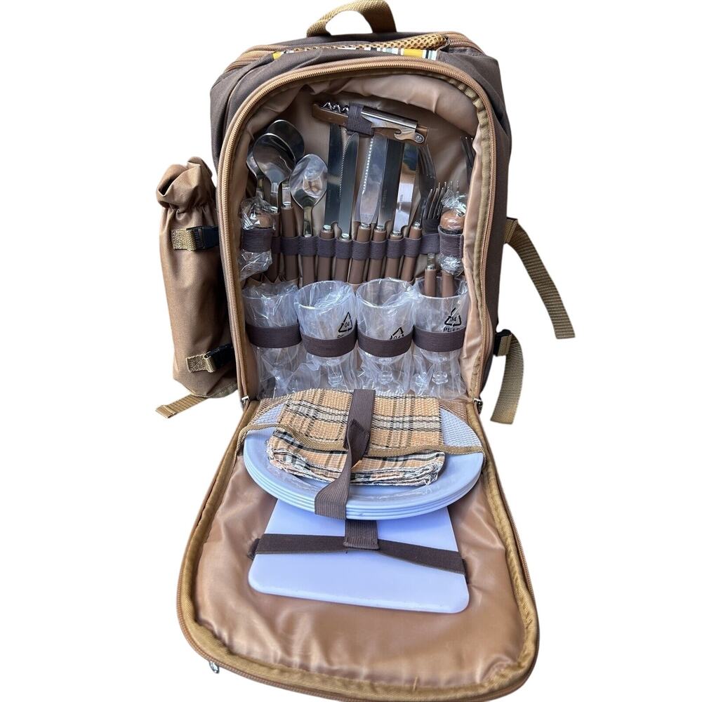 Apollo Walker Picnic Backpack Cooler Blanket Plates Utensils Complete Set New